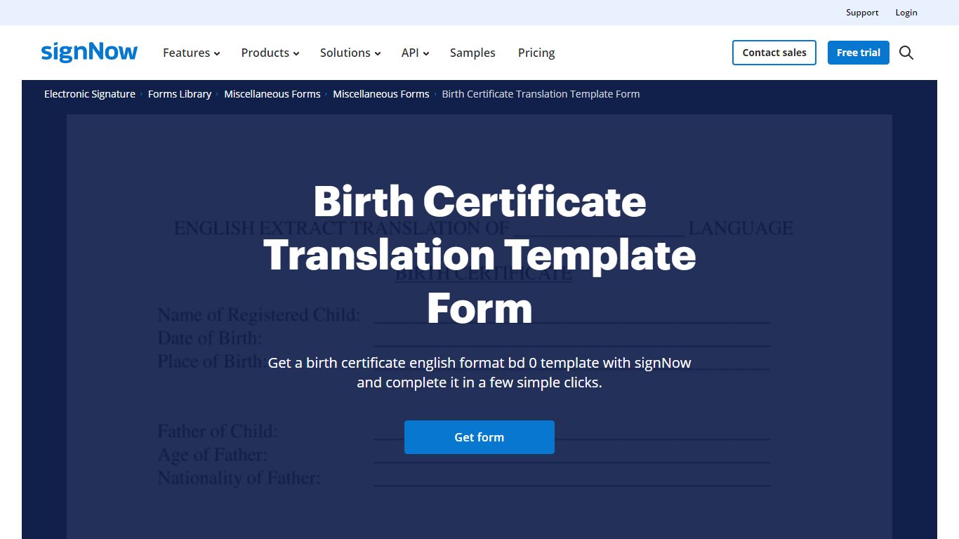 Birth Certificate Translation Template Form - signNow